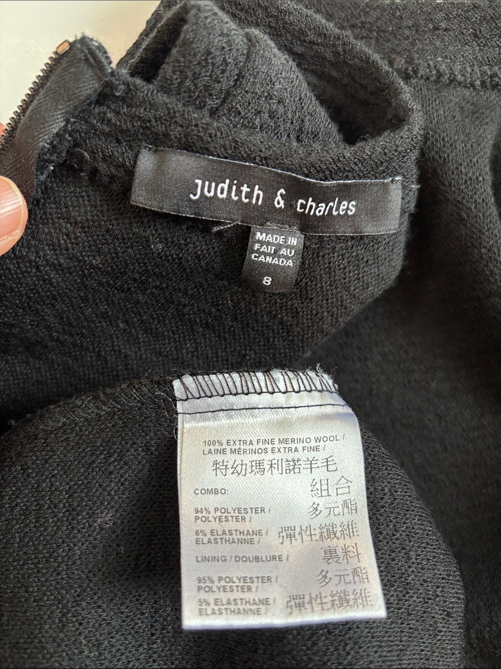Judith & Charles Merino Wool Black Sleeveless Sheath Mini Dress Size 8 - Picture 13 of 14